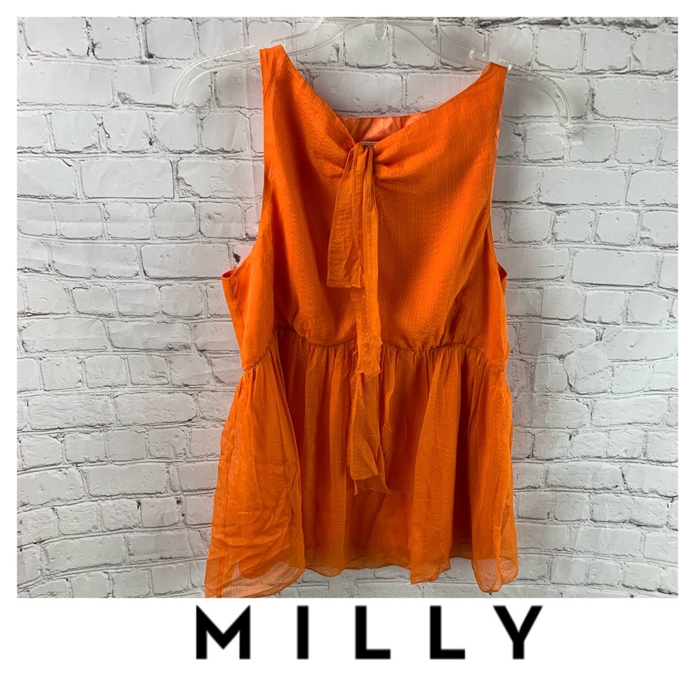 Milly Orange 100% Silk Peplum Blouse